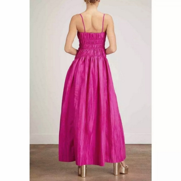 JONATHAN SIMKHAI Dresses Stefanie Taffeta Pleats Gown In Bougainvillea Size 2 - Picture 4 of 7